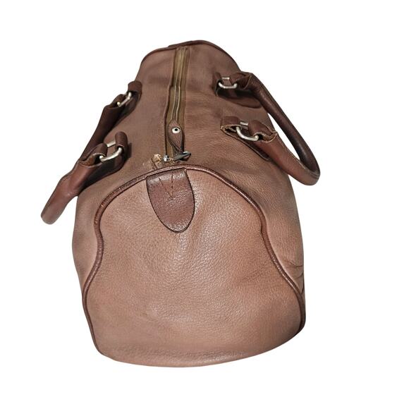 INC Brown Genuine Leather Satchel Double Top Handle Handbag Gently Used - Picture 4 of 11